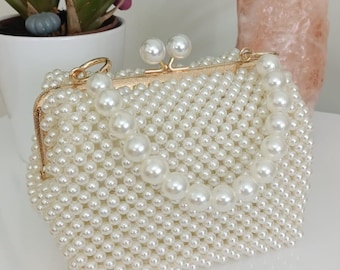Handmade Pearl Beaded Clutch: Bridal Wedding Evening Bag