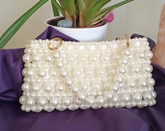 Handmade Pearl Beaded Clutch Bag: Bridal Wedding Evening Bag