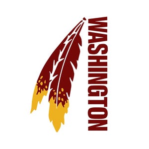 May include: A logo featuring a stylized feather in maroon, gold, and yellow, with the word "WASHINGTON" in maroon vertical text on a white background. The feather design is detailed with intricate lines.