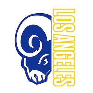 May include: A blue and white ram's head logo with the text "LOS ANGELES" in yellow. The logo is a stylized representation of a ram's head, with a curved horn and a detailed face. The text is vertically aligned.