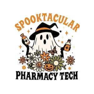 Spooky Pharmacy Crew Halloween PNG: Ghost Pharmacy Tech T-Shirt Design (Digital Download)