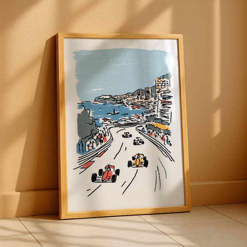 Vintage Formula One Racing Poster – Retro Car Wall Art, Minimalist Line Art Print, Toddler Boy Room Decor, Nursery Wall Art