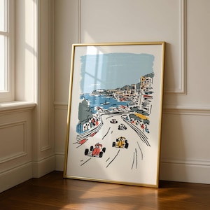 Vintage Formula One Racing Poster – Retro Car Wall Art, Minimalist Line Art Print, Toddler Boy Room Decor, Nursery Wall Art