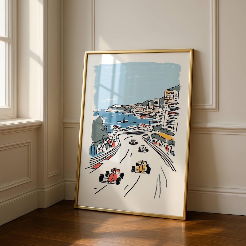 Vintage Formula One Racing Poster – Retro Car Wall Art, Minimalist Line Art Print, Toddler Boy Room Decor, Nursery Wall Art