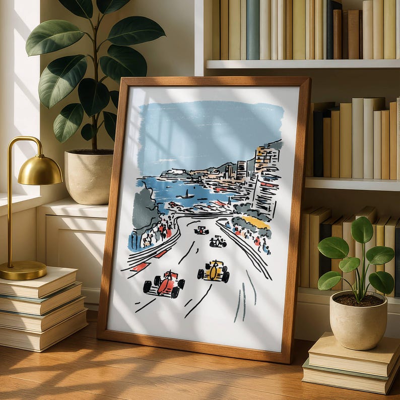 Vintage Formula One Racing Poster – Retro Car Wall Art, Minimalist Line Art Print, Toddler Boy Room Decor, Nursery Wall Art