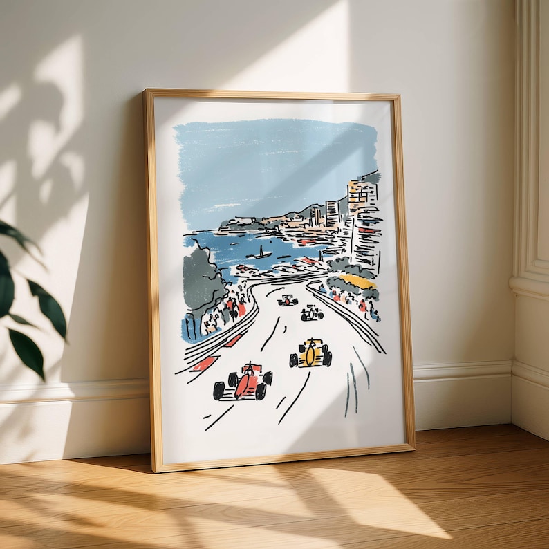 Vintage Formula One Racing Poster – Retro Car Wall Art, Minimalist Line Art Print, Toddler Boy Room Decor, Nursery Wall Art