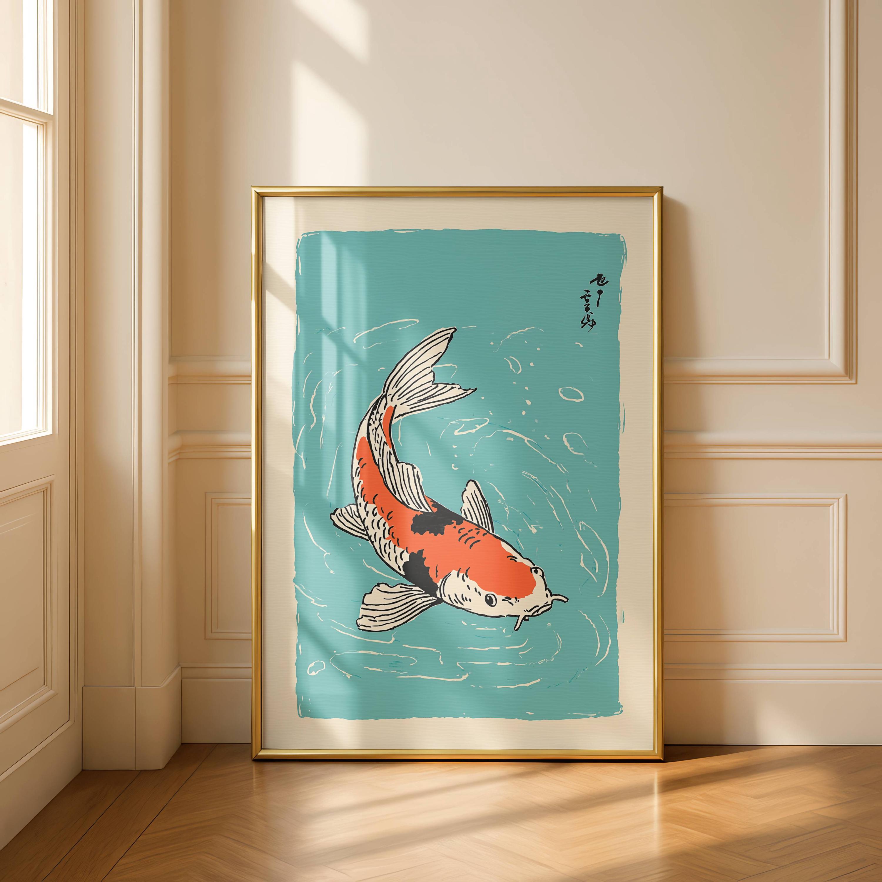 Japanese Koi Fish Art Print – Elegant Curved Pose, Ukiyo-e Style Decor ...