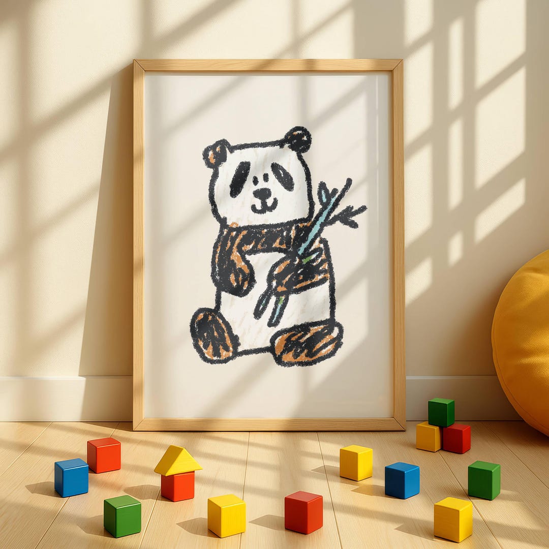 Cute Panda Bamboo Poster Print – Whimsical Nursery Decor, Kids Wall Art ...
