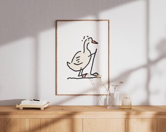 Curious Goose Holding a Golf Club, Minimalist Line Art, Kids Room Decor, Boho Nursery, Gift Idea, Wall Art Poster Print