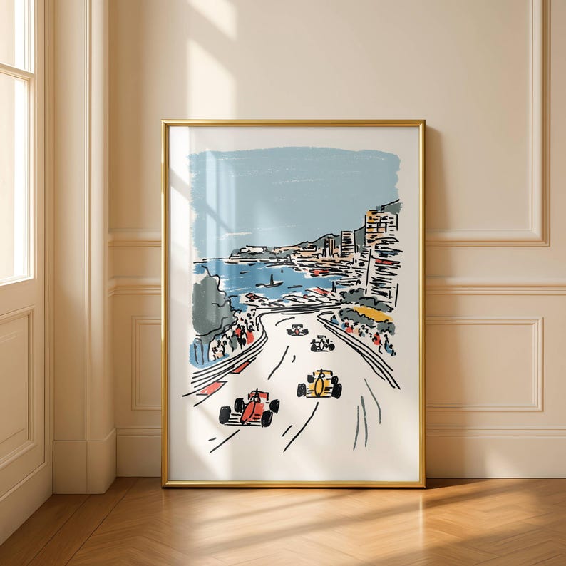 Vintage Formula One Racing Poster – Retro Car Wall Art, Minimalist Line Art Print, Toddler Boy Room Decor, Nursery Wall Art