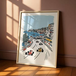 Vintage Formula One Racing Poster – Retro Car Wall Art, Minimalist Line Art Print, Toddler Boy Room Decor, Nursery Wall Art