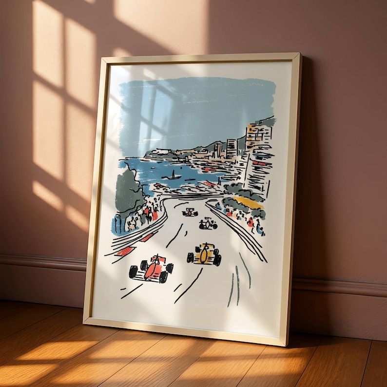 Vintage Formula One Racing Poster – Retro Car Wall Art, Minimalist Line Art Print, Toddler Boy Room Decor, Nursery Wall Art