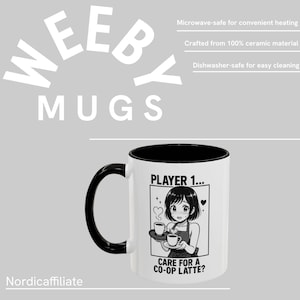Anime Gamer Mug: Player 1 Co-Op Coffee Cup - Otaku Gift