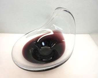 Mid Century Art Glass Curved Dish