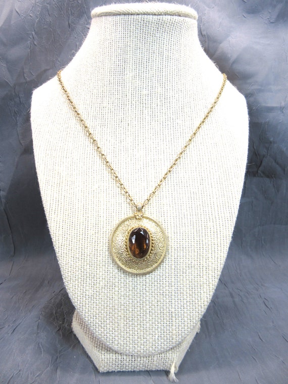 Emmons Gold Tone Pendant with Brown Glass Stone - image 1