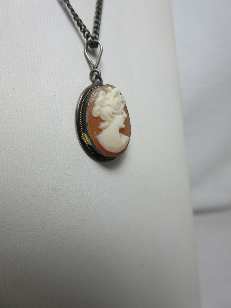 Carved Cameo Pendant Silver Necklace