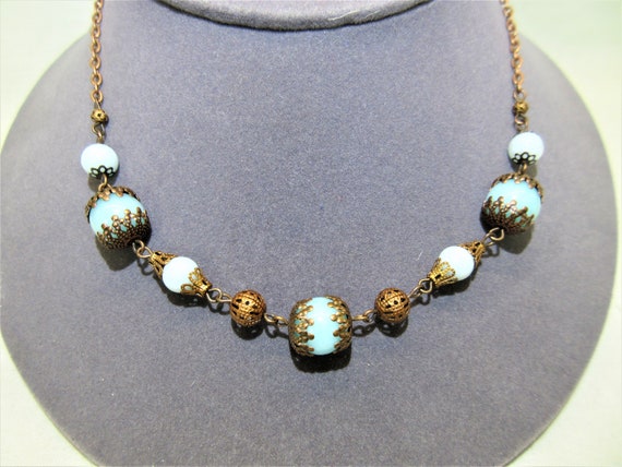 Copper and Blue Stone Bead Choker Necklace - image 6
