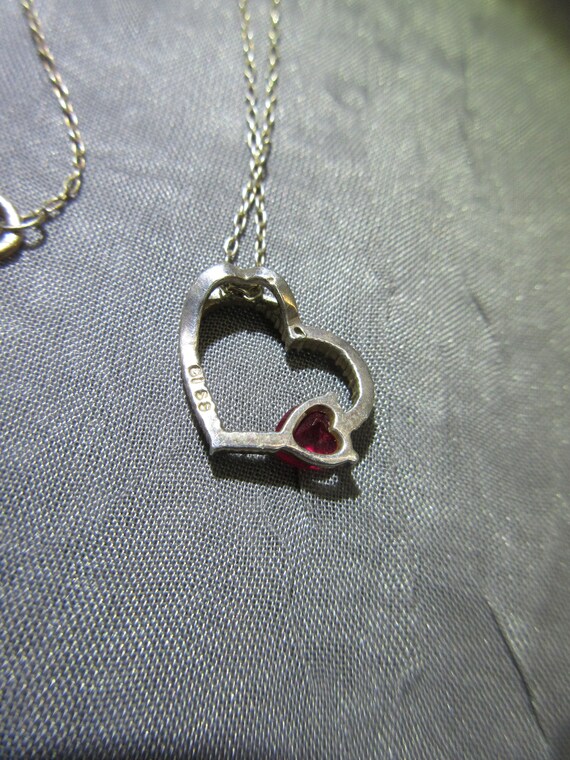 Sterling Heart Pendant with Red Heart Stone - image 5
