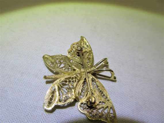 14K Gold Filigree Butterfly Pin/ Pendant - image 3