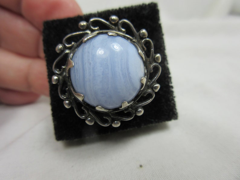 Large Blue Lace Agate and Sterling Ring