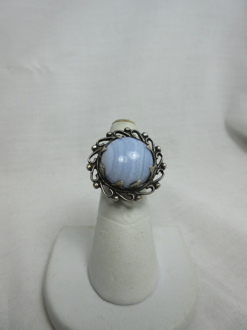 Large Blue Lace Agate and Sterling Ring