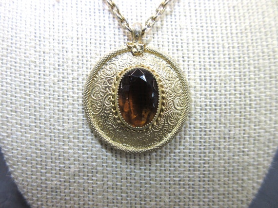Emmons Gold Tone Pendant with Brown Glass Stone - image 2