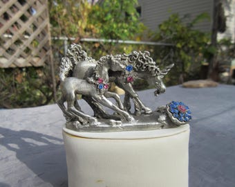 Pewter Mother and Baby Unicorns with Rhinestones