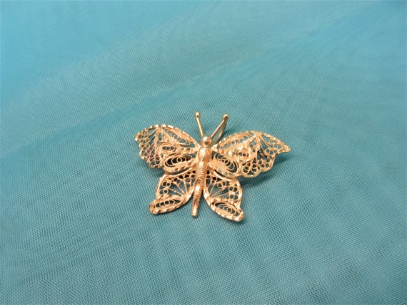 14K Gold Filigree Butterfly Pin/ Pendant - image 4