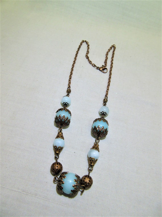Copper and Blue Stone Bead Choker Necklace - image 7
