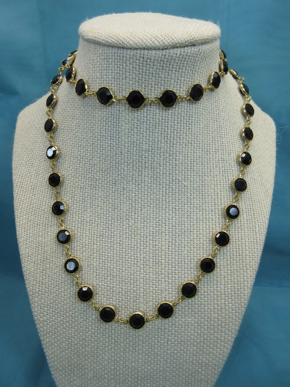 Black Crystal Bezel Necklace - image 1