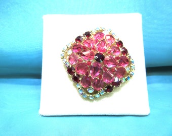 Broche Aurora rose et rouge en strass