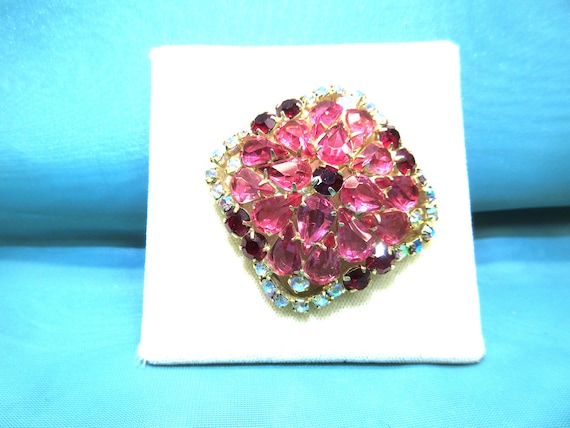 Pink and Red Aurora Rhinestone Brooch - image 1