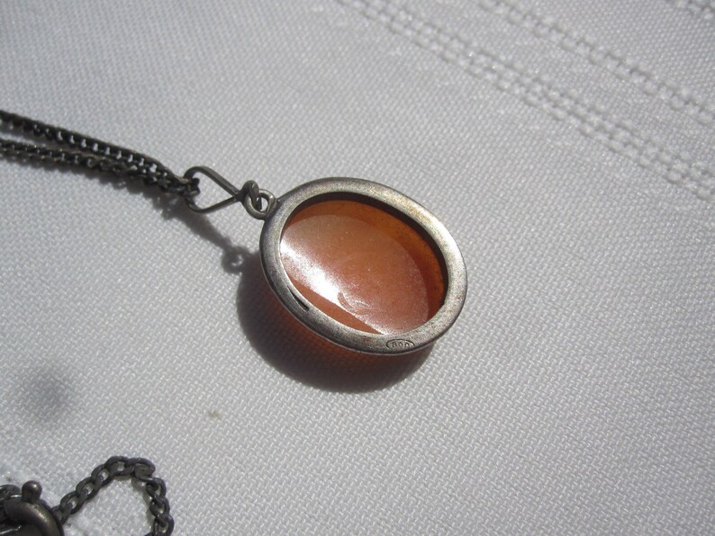 Carved Cameo Pendant Silver Necklace