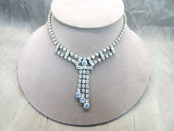 Vintage Blue Rhinestone Necklace - image 2