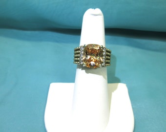 Radiant Cut Golden Yellow Zircon and Sterling Ring