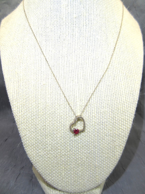 Sterling Heart Pendant with Red Heart Stone