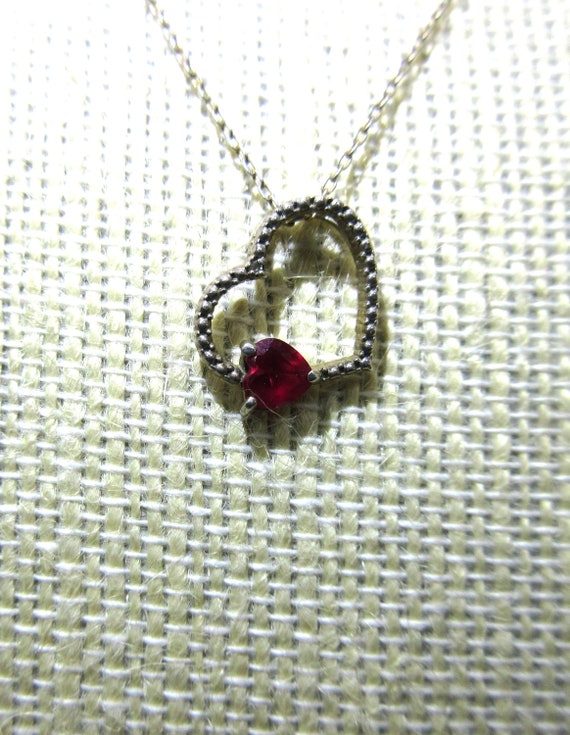 Sterling Heart Pendant with Red Heart Stone - image 2
