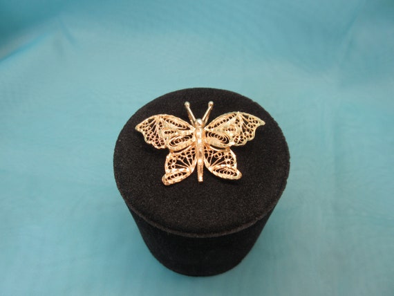 14K Gold Filigree Butterfly Pin/ Pendant - image 7