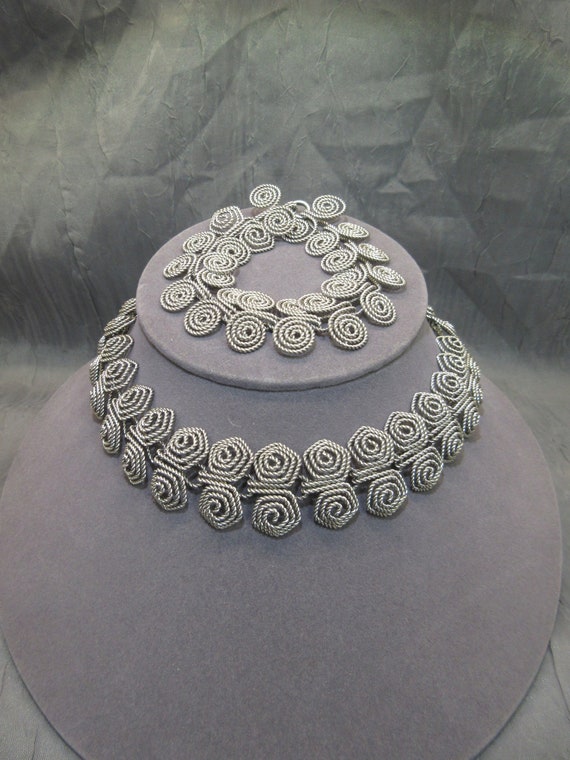 Silver Coil Choker and Matching Bracelet - image 1