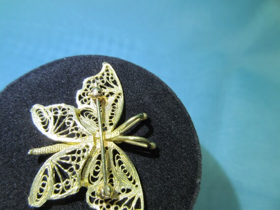 14K Gold Filigree Butterfly Pin/ Pendant - image 8