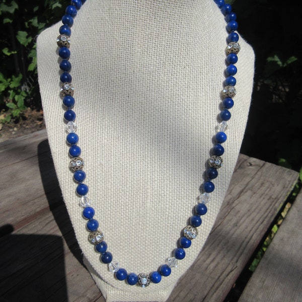 Lapis, Crystal and Rhinestone Bead necklace