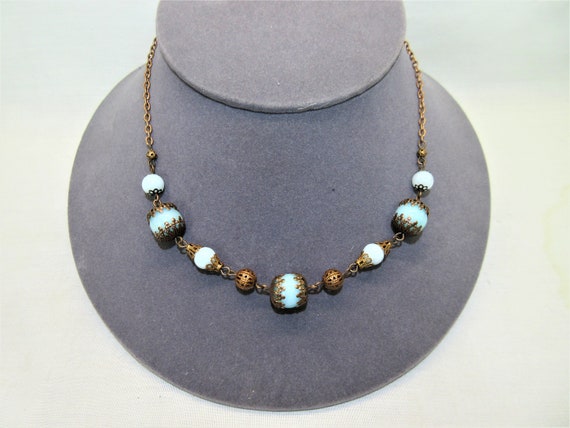 Copper and Blue Stone Bead Choker Necklace - image 5