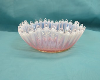 Pink Opalescent Bowl with Ruffled Edge