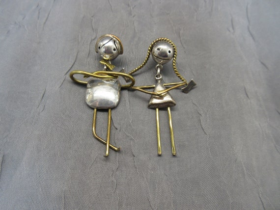 Sterling and Brass Boy & Girl Figure Post Earrings - image 5