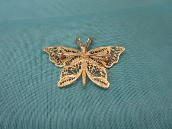 14K Gold Filigree Butterfly Pin/ Pendant - image 6