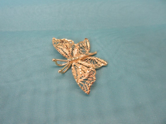 14K Gold Filigree Butterfly Pin/ Pendant - image 5