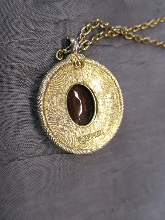 Emmons Gold Tone Pendant with Brown Glass Stone - image 3