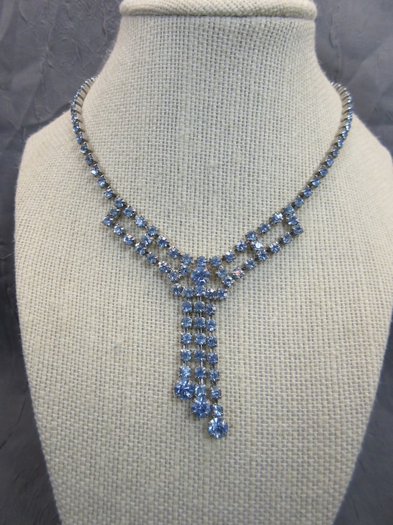 Vintage Blue Rhinestone Necklace - image 1