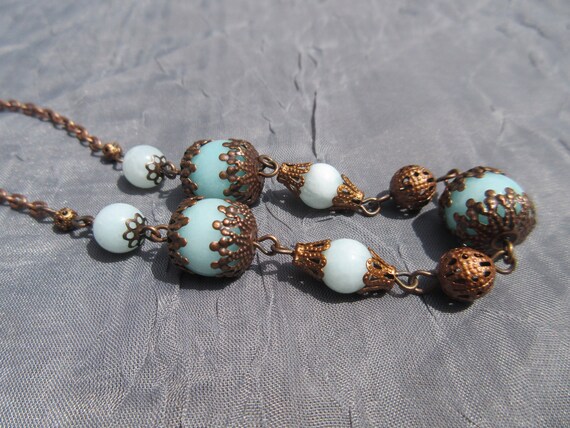 Copper and Blue Stone Bead Choker Necklace - image 4