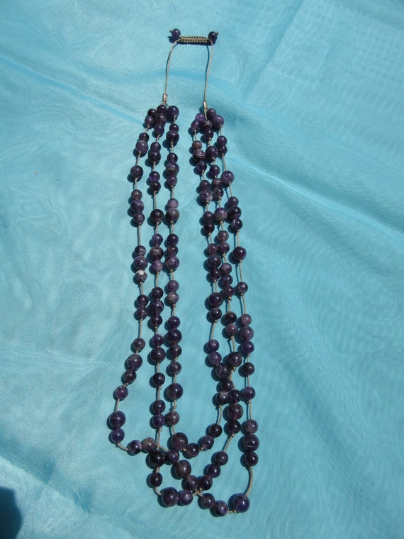 Knotted Silk Cord and Amethyst Triple Strand Bead… - image 3